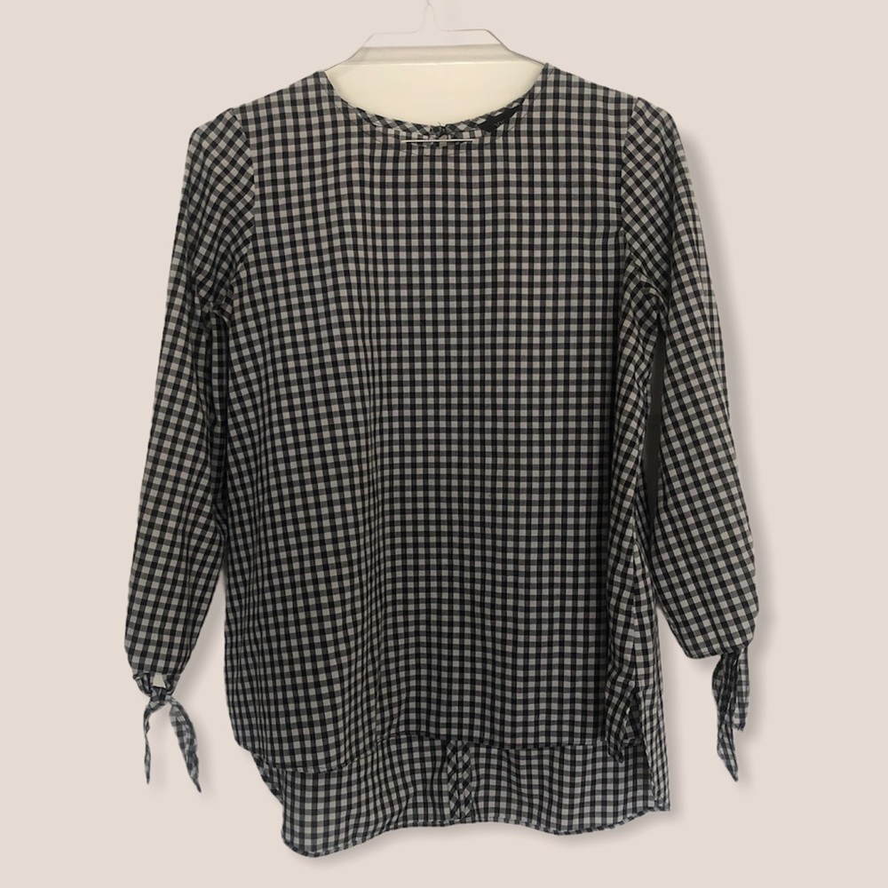 TOPSHOP gingham check long sleeve top, Size 8